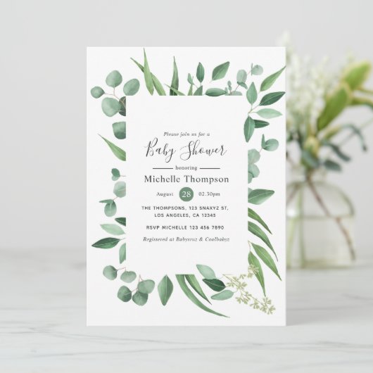 Waterverf Eucalyptus Greenery Baby shower Kaart (Staand voorkant)