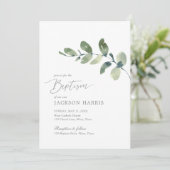 Waterverf Eucalyptus Greenery Baptism Invitation Kaart (Staand voorkant)