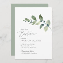 Waterverf Eucalyptus Greenery Baptism Invitation