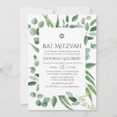 Waterverf Eucalyptus Greenery Bat Mitzvah Kaart (Voorkant)