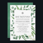 Waterverf Eucalyptus Greenery Bat Mitzvah Kaart<br><div class="desc">Leaf green silver dollar bat mitzvah uitnodiging met geometrisch lijst en handschrift typografie ontworpen om snel en gemakkelijk te worden aangepast aan uw evenement specifieke kenmerken.</div>