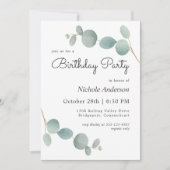 Waterverf Eucalyptus Greenery Birthday Party Kaart (Voorkant)