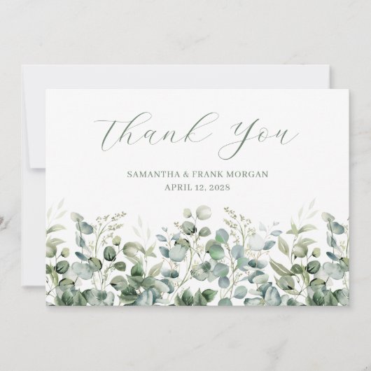 Waterverf Eucalyptus Greenery Border Wedding Bedankkaart (Voorkant)