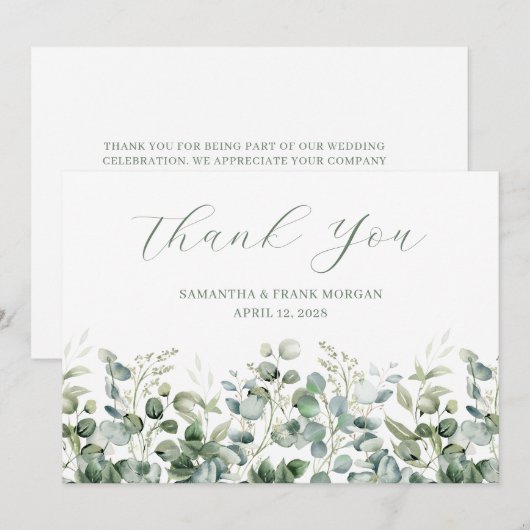 Waterverf Eucalyptus Greenery Border Wedding Bedankkaart (Voorkant / Achterkant)