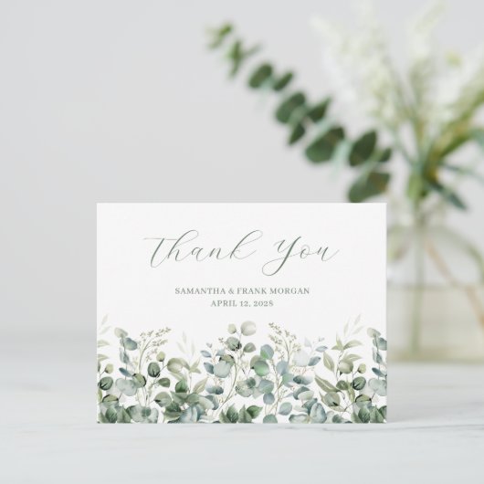Waterverf Eucalyptus Greenery Border Wedding Briefkaart (Staand voorkant)
