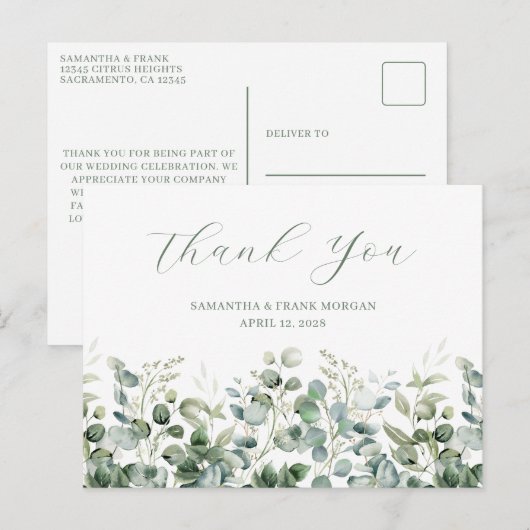 Waterverf Eucalyptus Greenery Border Wedding Briefkaart (Voorkant / Achterkant)