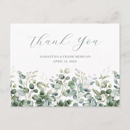 Waterverf Eucalyptus Greenery Border Wedding Briefkaart (Voorkant)