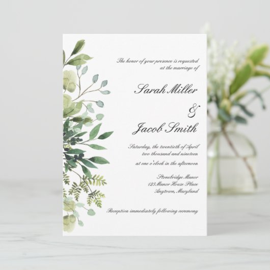 Waterverf Eucalyptus & Greenery Botanical Wedding Kaart (Staand voorkant)