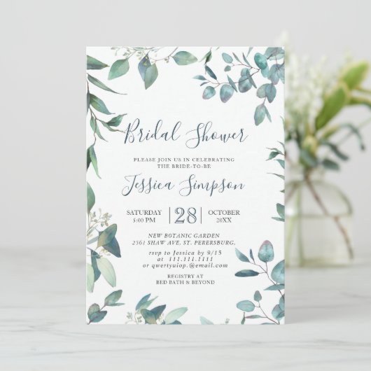 Waterverf Eucalyptus Greenery Bridal Brunch Kaart (Staand voorkant)