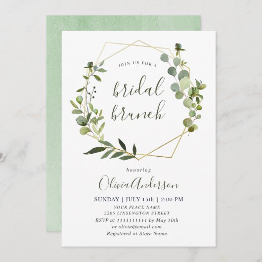 Waterverf Eucalyptus Greenery BRIDAL BRUNCH Kaart (Voorkant / Achterkant)