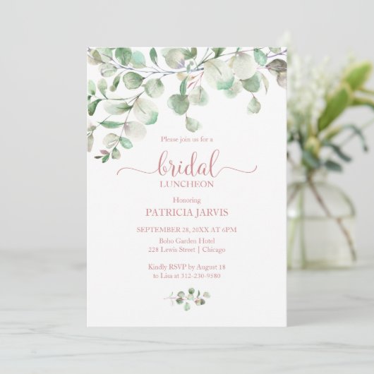 Waterverf Eucalyptus Greenery Bridal Luncheon Kaart (Staand voorkant)