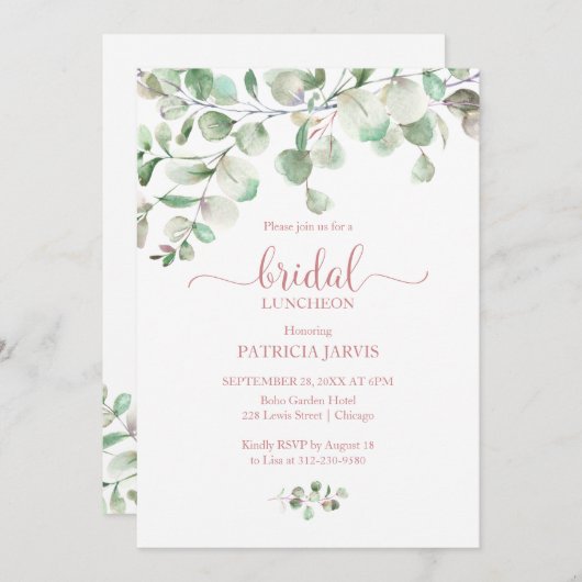 Waterverf Eucalyptus Greenery Bridal Luncheon Kaart (Voorkant / Achterkant)