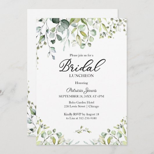 Waterverf Eucalyptus Greenery Bridal Luncheon Kaart (Voorkant / Achterkant)