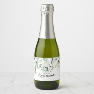 Waterverf Eucalyptus Greenery Bridesmaid Voorstel Sparkling Wijnetiket