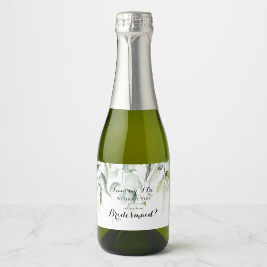 Waterverf Eucalyptus Greenery Bridesmaid Voorstel Sparkling Wijnetiket (Voorkant)