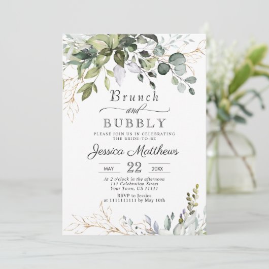 Waterverf Eucalyptus Greenery Brunch & Bubble Kaart (Staand voorkant)