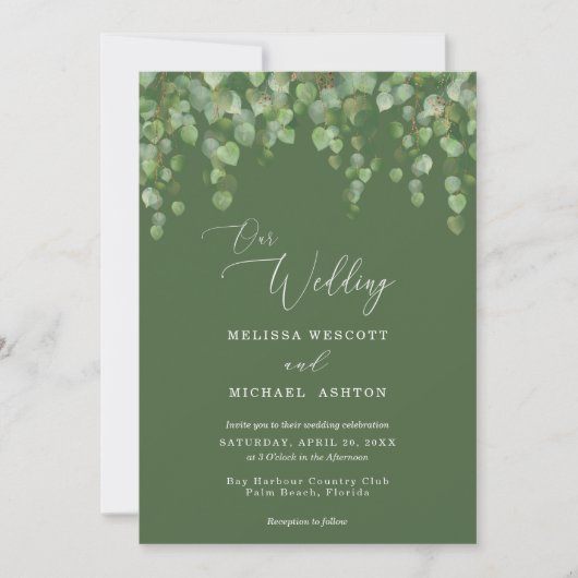 Waterverf Eucalyptus Greenery Cascade Wedding Kaart (Voorkant)