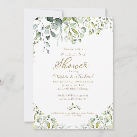 Waterverf Eucalyptus Greenery Couples Shower Kaart (Voorkant)