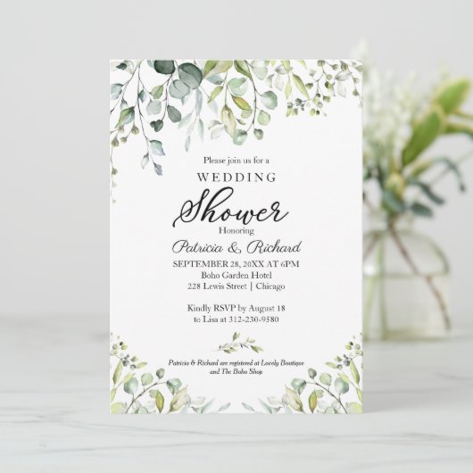 Waterverf Eucalyptus Greenery Couples Shower Kaart (Staand voorkant)