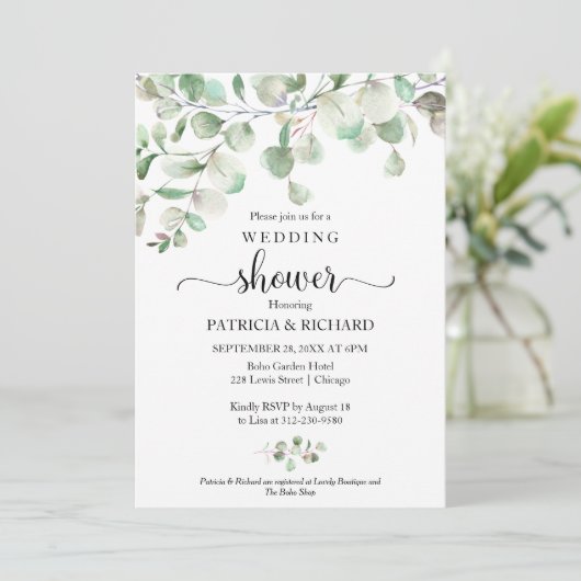 Waterverf Eucalyptus Greenery Couples Shower Kaart (Staand voorkant)