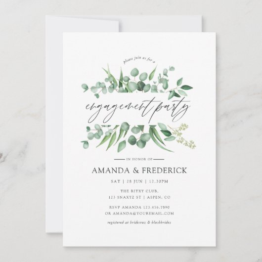 Waterverf Eucalyptus Greenery Engagement Party Kaart (Voorkant)