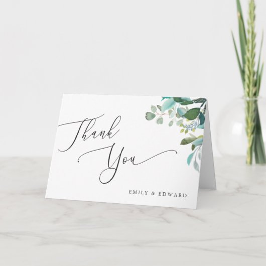 Waterverf Eucalyptus Greenery Folded Wedding Bedankkaart (Voorkant)