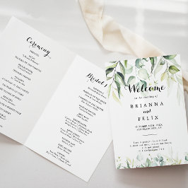 Waterverf Eucalyptus Greenery Folded Wedding Programma
