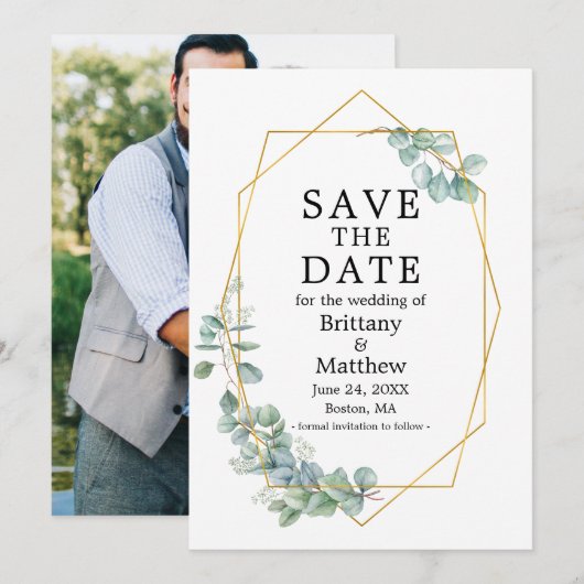 Waterverf Eucalyptus Greenery Foto Geo Lijst Sav Save The Date (Voorkant / Achterkant)