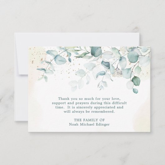 Waterverf Eucalyptus Greenery Funeral Bedankkaart (Voorkant)