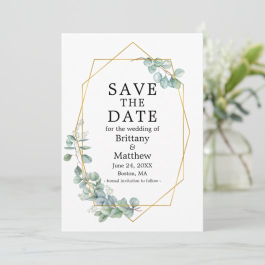Waterverf Eucalyptus Greenery Geo Lijst Save The Date (Staand voorkant)