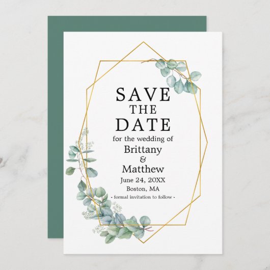 Waterverf Eucalyptus Greenery Geo Lijst Save The Date (Voorkant / Achterkant)