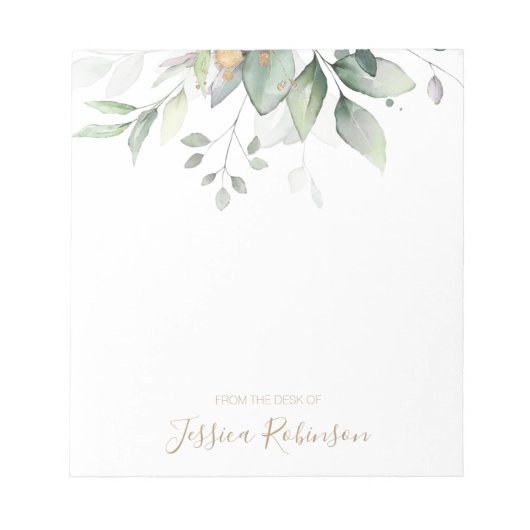 Waterverf Eucalyptus Greenery Gepersonaliseerd Notitieblok (Voorkant)