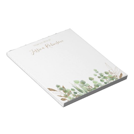 Waterverf Eucalyptus Greenery Gepersonaliseerd Notitieblok (Schuin)