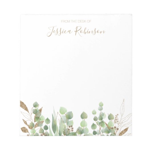 Waterverf Eucalyptus Greenery Gepersonaliseerd Notitieblok (Voorkant)