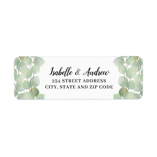 Waterverf Eucalyptus Greenery Gold Branches Etiket (Voorkant)