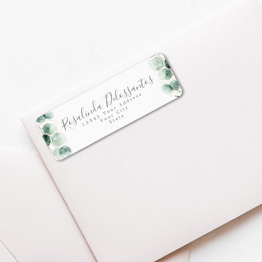 Waterverf Eucalyptus Greenery Gold Foliage Etiket