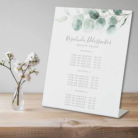 Waterverf Eucalyptus Greenery Gold Foliage Prijs Reclamebord Met Voetstuk