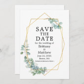 Waterverf Eucalyptus Greenery Gold Geo Lijst Save The Date (Voorkant / Achterkant)