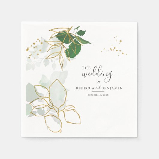 Waterverf Eucalyptus Greenery Gold Leaves Wedding Servet (Voorkant)