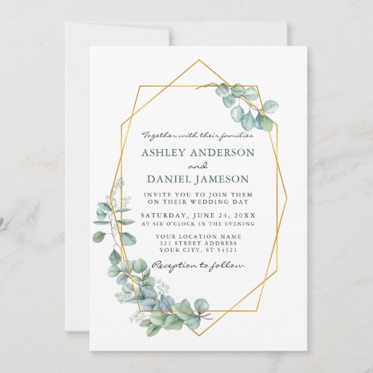 Waterverf Eucalyptus Greenery Gold Lijst Kaart (Voorkant)