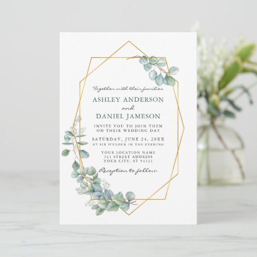 Waterverf Eucalyptus Greenery Gold Lijst Kaart (Staand voorkant)