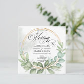 Waterverf Eucalyptus Greenery Gold Lijst Wedding Kaart (Staand voorkant)