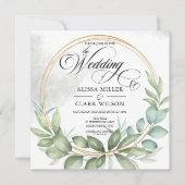 Waterverf Eucalyptus Greenery Gold Lijst Wedding Kaart (Voorkant)