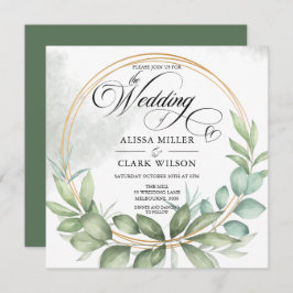 Waterverf Eucalyptus Greenery Gold Lijst Wedding Kaart