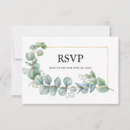 Waterverf Eucalyptus Greenery Gold Lijst Wedding RSVP Kaartje