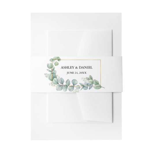 Waterverf Eucalyptus Greenery Gold Lijst Wedding Uitnodigingen Wikkel (Voorkant Voorbeeld)