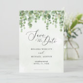 Waterverf: Eucalyptus Greenery + Gold Save The Date (Staand voorkant)