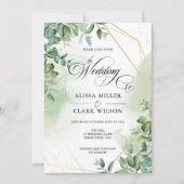 Waterverf Eucalyptus Greenery Gold Wedding Invita Kaart (Voorkant)