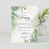 Waterverf Eucalyptus Greenery Gold Wedding Invita Kaart (Staand voorkant)