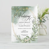 Waterverf Eucalyptus Greenery Gold Wedding Kaart (Staand voorkant)